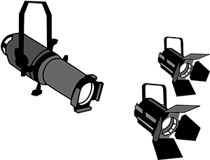 Two Fresnel and one ellipsoidal stage lights